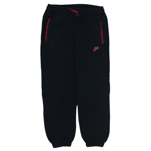 Nike Boys Black Jogger Sweatpants L Cotton Blend Red Zip Detail