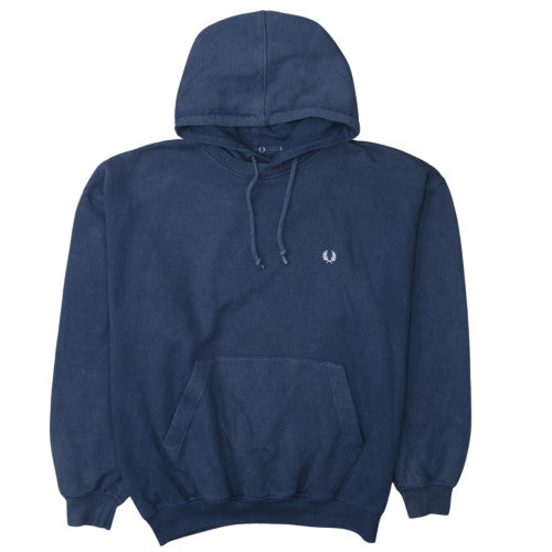 Fred Perry Men Blue Pullover Hoodie M Cotton Fleece Logo Sweatshirt