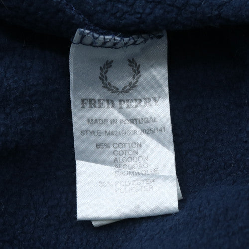 Fred Perry Men Blue Pullover Hoodie M Cotton Fleece Logo Sweatshirt
