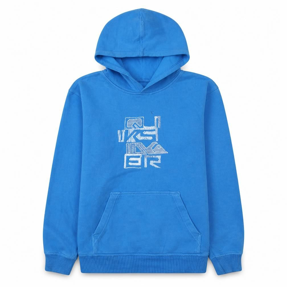 Front view of Quiksilver boys’ blue pullover hoodie, size 16, cotton blend casual