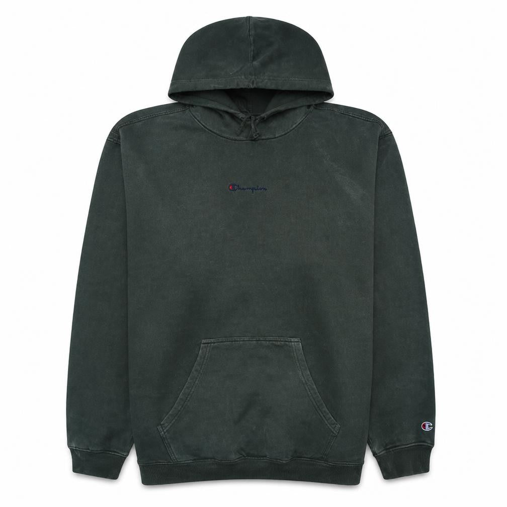 Front view of Champion Men's Green Pullover Hoodie Medium Embroidered Logo