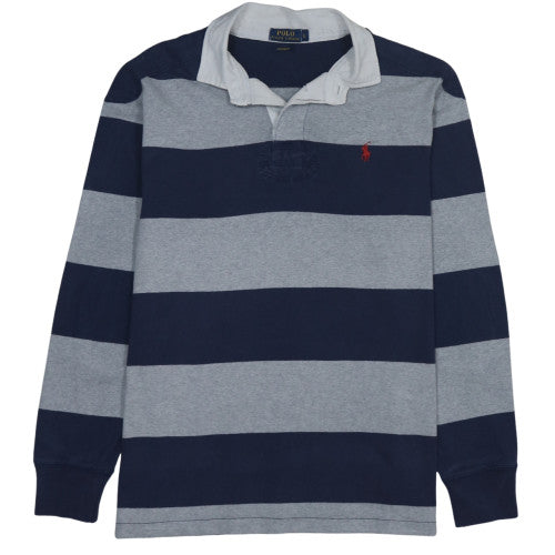 Ralph Lauren Men's Blue Grey Striped Long Sleeve Polo L Custom Fit