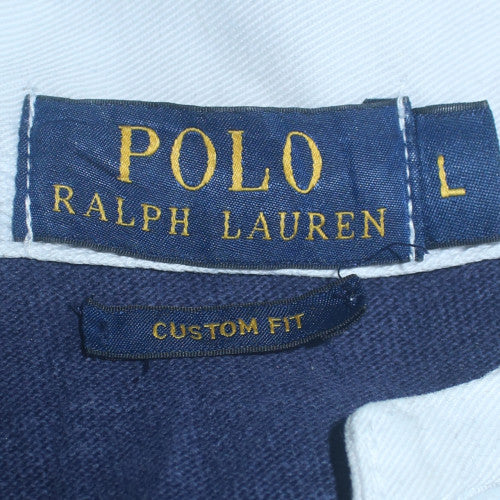 Ralph Lauren Men's Blue Grey Striped Long Sleeve Polo L Custom Fit
