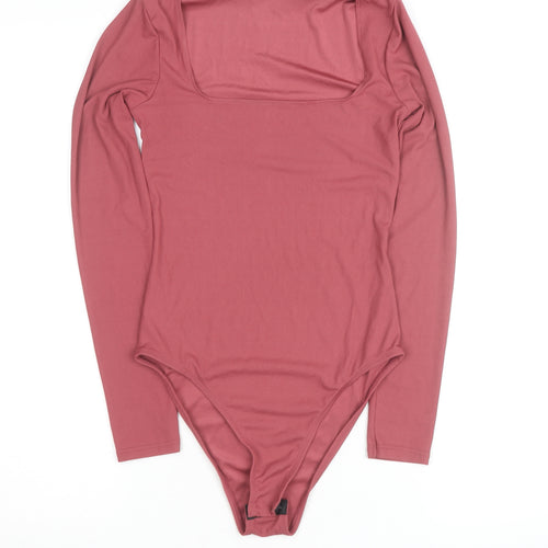 Topshop Women’s Pink Long Sleeve Square Neck Bodysuit Size 8