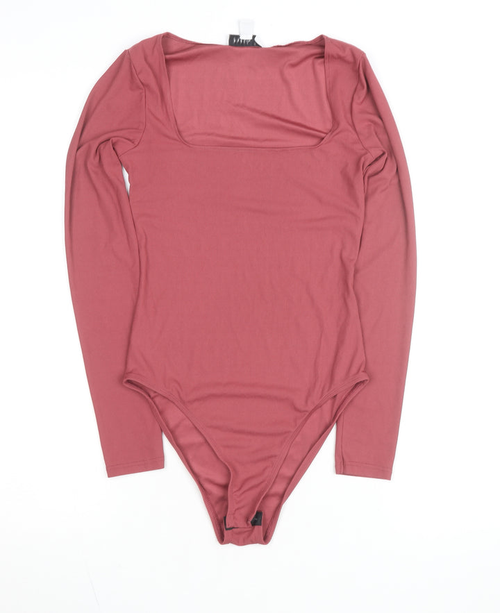 Topshop Women’s Pink Long Sleeve Square Neck Bodysuit Size 8