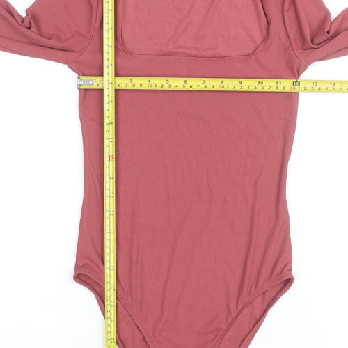 Topshop Women’s Pink Long Sleeve Square Neck Bodysuit Size 8