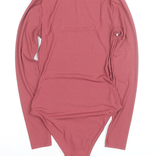 Topshop Women’s Pink Long Sleeve Square Neck Bodysuit Size 8