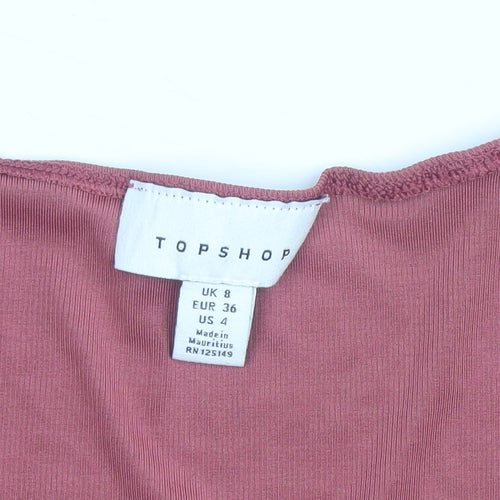 Topshop Women’s Pink Long Sleeve Square Neck Bodysuit Size 8