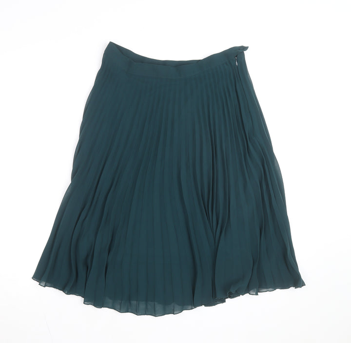 New Look Women Green Pleated Midi Skirt Size 12 Zip Lined