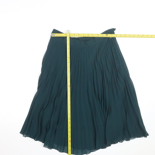 New Look Women Green Pleated Midi Skirt Size 12 Zip Lined