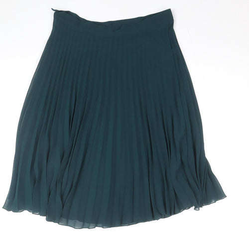New Look Women Green Pleated Midi Skirt Size 12 Zip Lined
