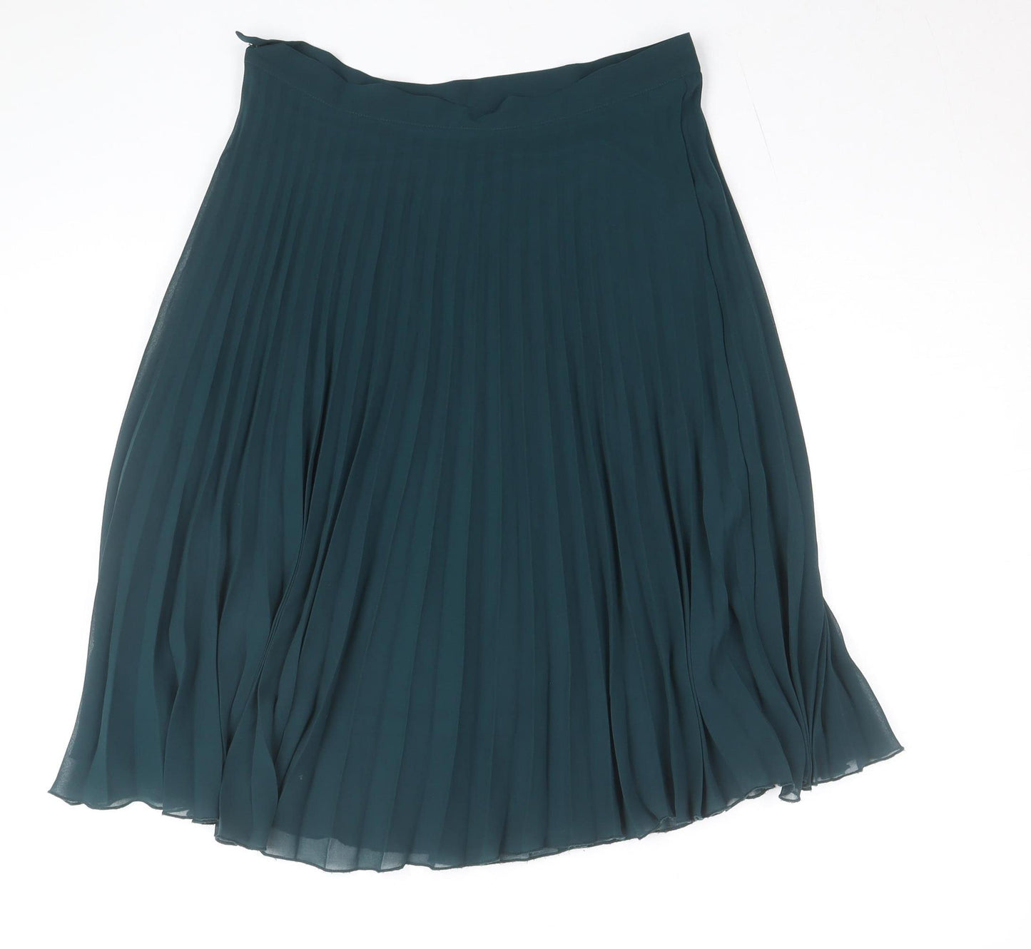 New Look Women Green Pleated Midi Skirt Size 12 Zip Lined