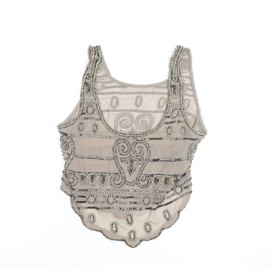 Miss Selfridge Womens Beige Beaded Camisole Tank Top Size 8