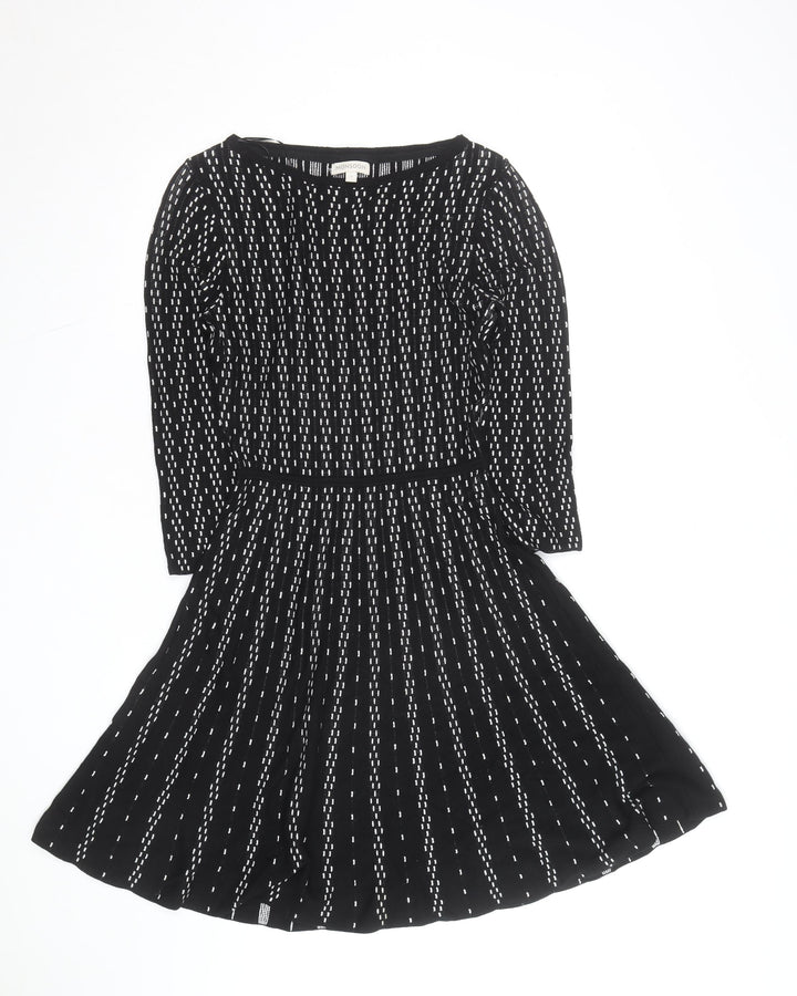 Monsoon Women’s Black Geometric Fit & Flare Knitted Dress Size S
