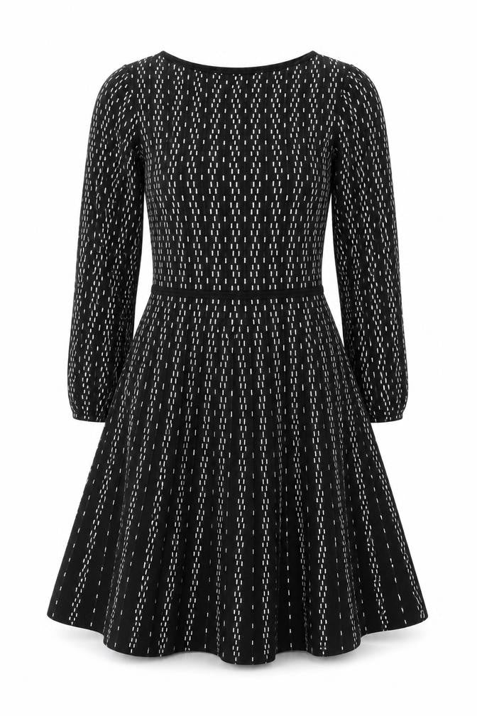 Monsoon Women’s Black Geometric Fit & Flare Knitted Dress Size S