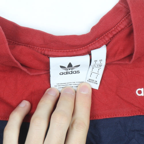 Adidas Men’s Red & Navy Crew Neck Short Sleeve Cotton T-Shirt Size L