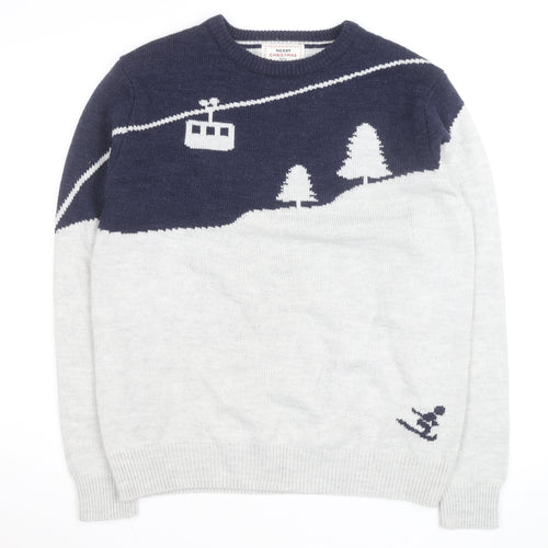 Next Mens Grey Wool Blend Christmas Ski Scene Jumper Size L