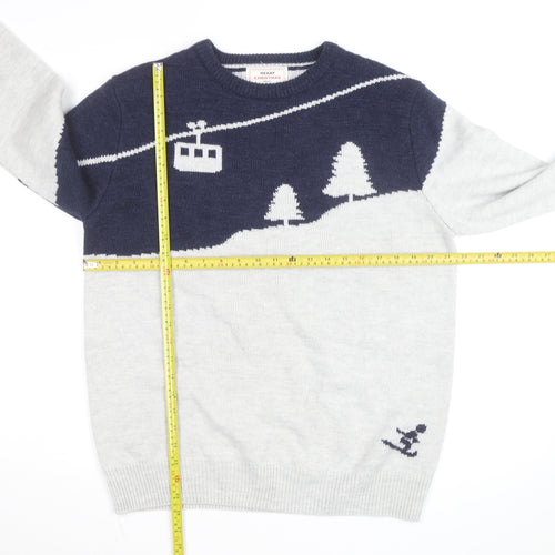 Next Mens Grey Wool Blend Christmas Ski Scene Jumper Size L