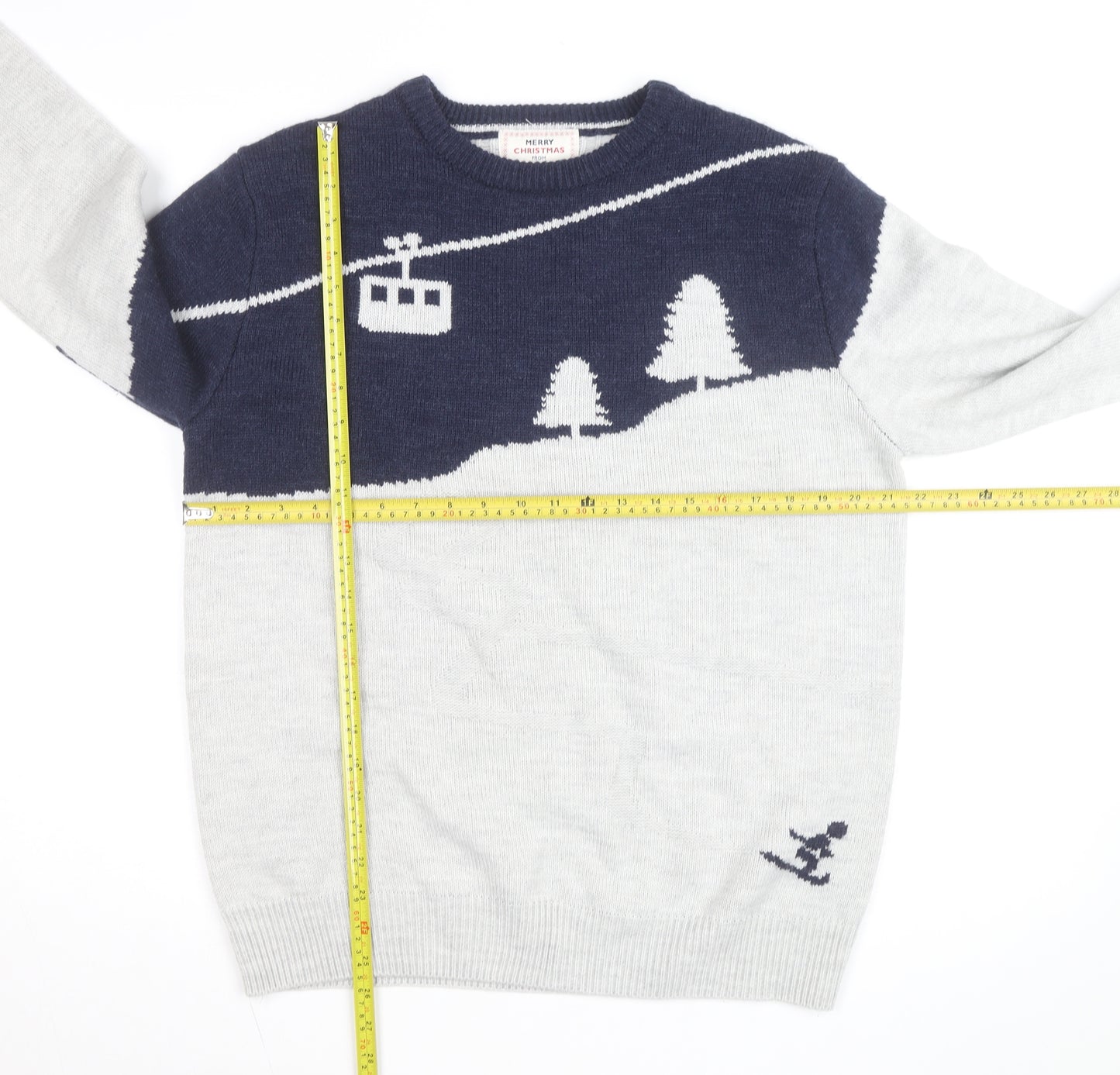 Next Mens Grey Wool Blend Christmas Ski Scene Jumper Size L
