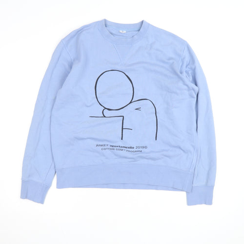 Arket Men's Blue Graphic Crew Neck Cotton Pullover Sweatshirt M