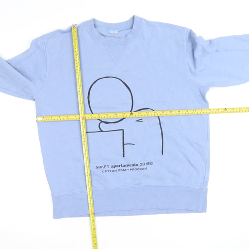 Arket Men's Blue Graphic Crew Neck Cotton Pullover Sweatshirt M