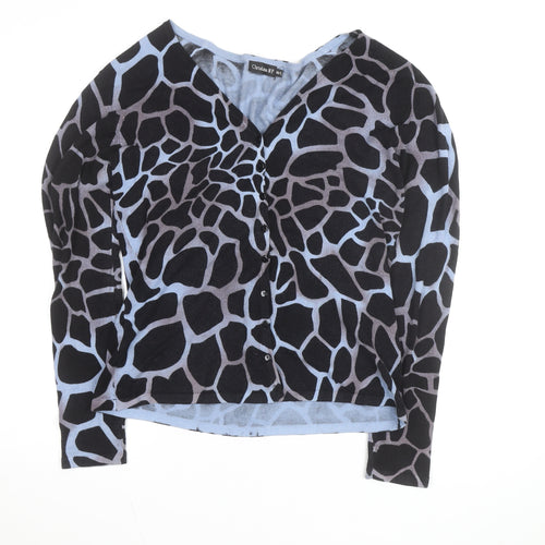 Christina NF Women's Blue Animal Print V-Neck Long Sleeve Cardigan Size M