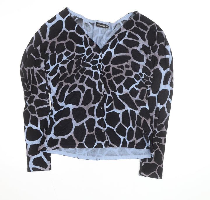 Christina NF Women's Blue Animal Print V-Neck Long Sleeve Cardigan Size M