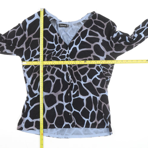 Christina NF Women's Blue Animal Print V-Neck Long Sleeve Cardigan Size M