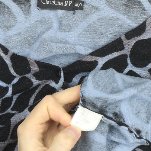 Christina NF Women's Blue Animal Print V-Neck Long Sleeve Cardigan Size M