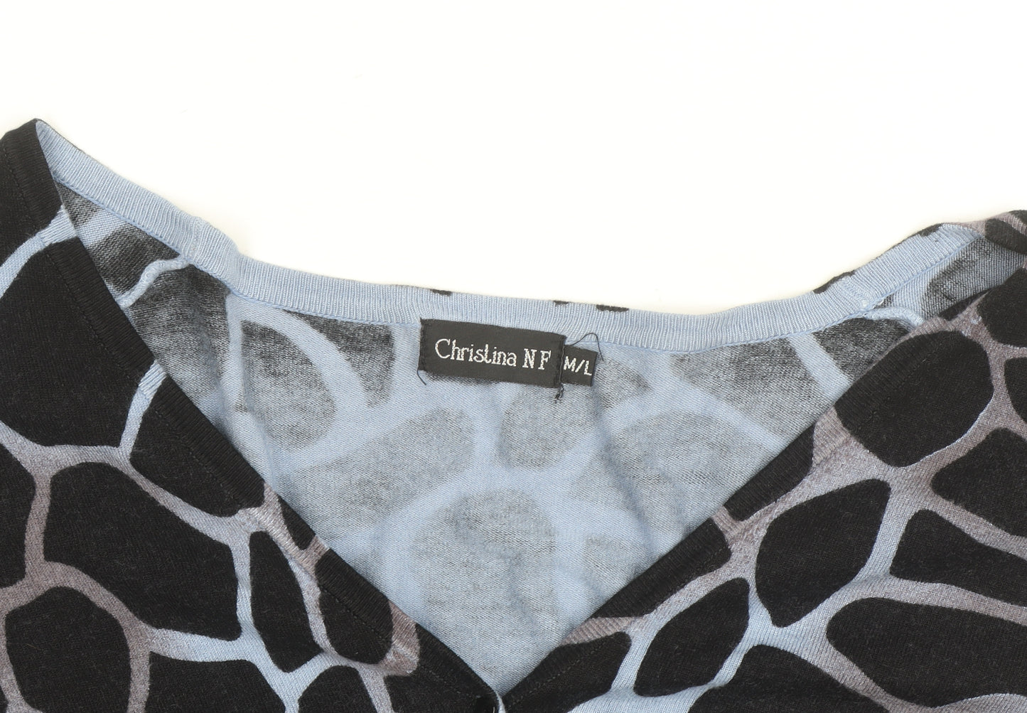 Christina NF Women's Blue Animal Print V-Neck Long Sleeve Cardigan Size M