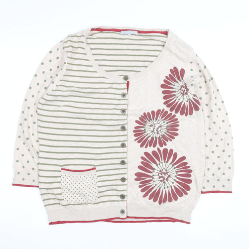 Marks and Spencer Per Una Womens Beige Floral Striped Cardigan M