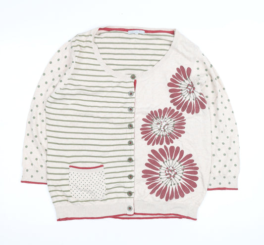Marks and Spencer Per Una Womens Beige Floral Striped Cardigan M