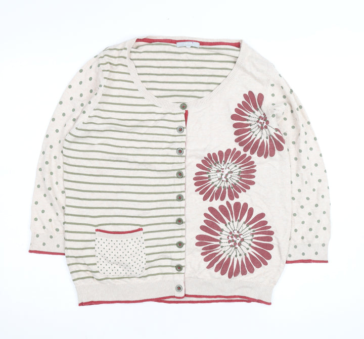 Marks and Spencer Per Una Womens Beige Floral Striped Cardigan M
