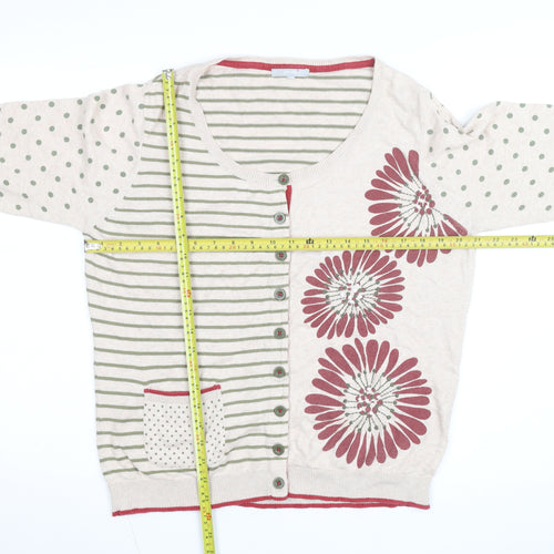 Marks and Spencer Per Una Womens Beige Floral Striped Cardigan M
