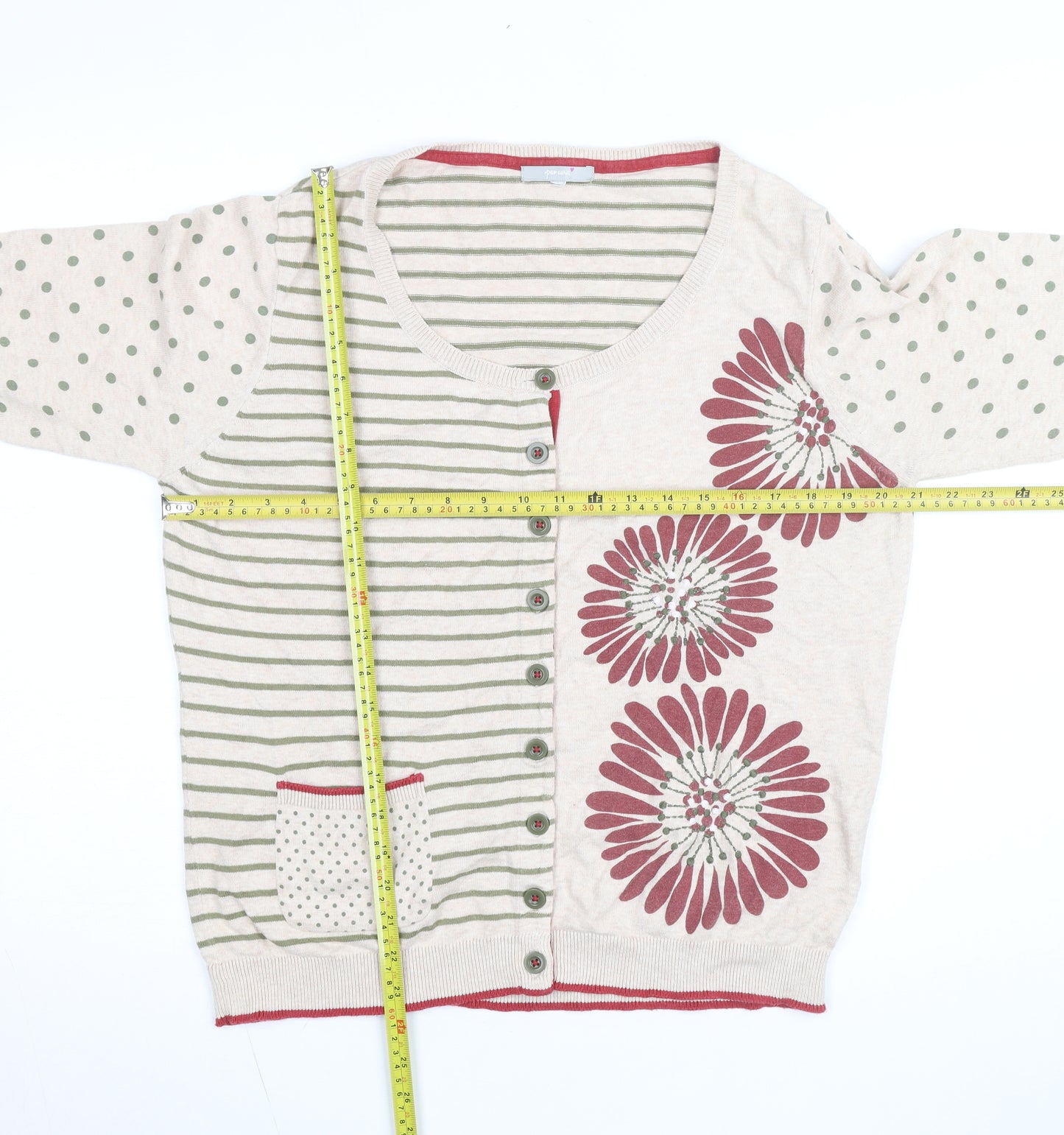 Marks and Spencer Per Una Womens Beige Floral Striped Cardigan M