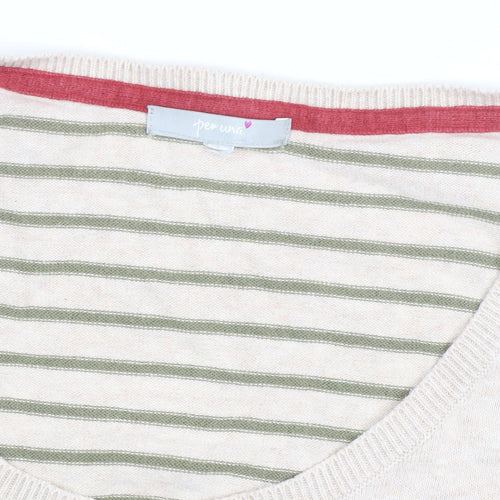 Marks and Spencer Per Una Womens Beige Floral Striped Cardigan M