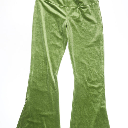 United Colours of Benetton Womens Green Velvet Flared Trousers Size 12
