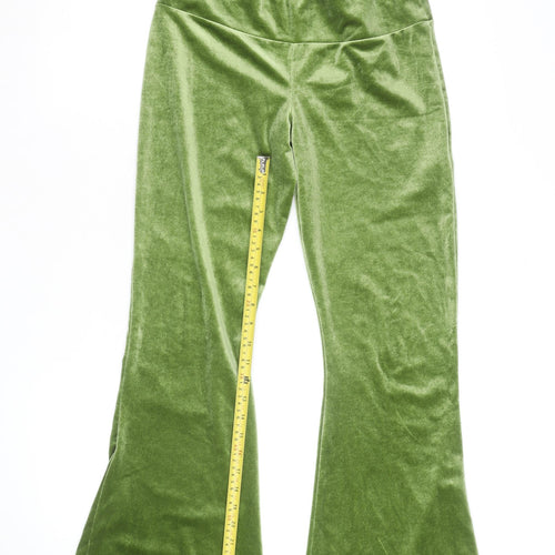 United Colours of Benetton Womens Green Velvet Flared Trousers Size 12