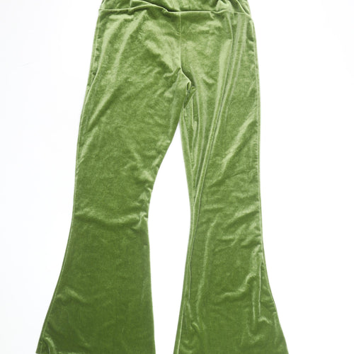 United Colours of Benetton Womens Green Velvet Flared Trousers Size 12