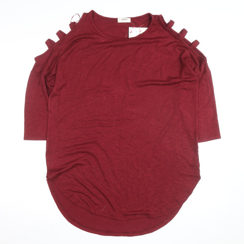 Papaya Women's Red Cold Shoulder 3/4 Sleeve Jersey T-Shirt L