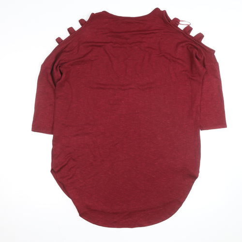 Papaya Women's Red Cold Shoulder 3/4 Sleeve Jersey T-Shirt L