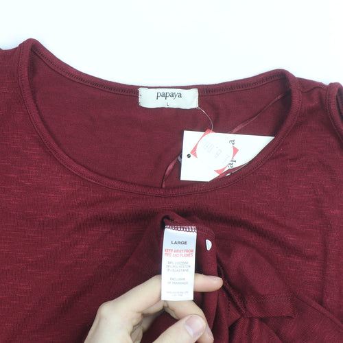 Papaya Women's Red Cold Shoulder 3/4 Sleeve Jersey T-Shirt L
