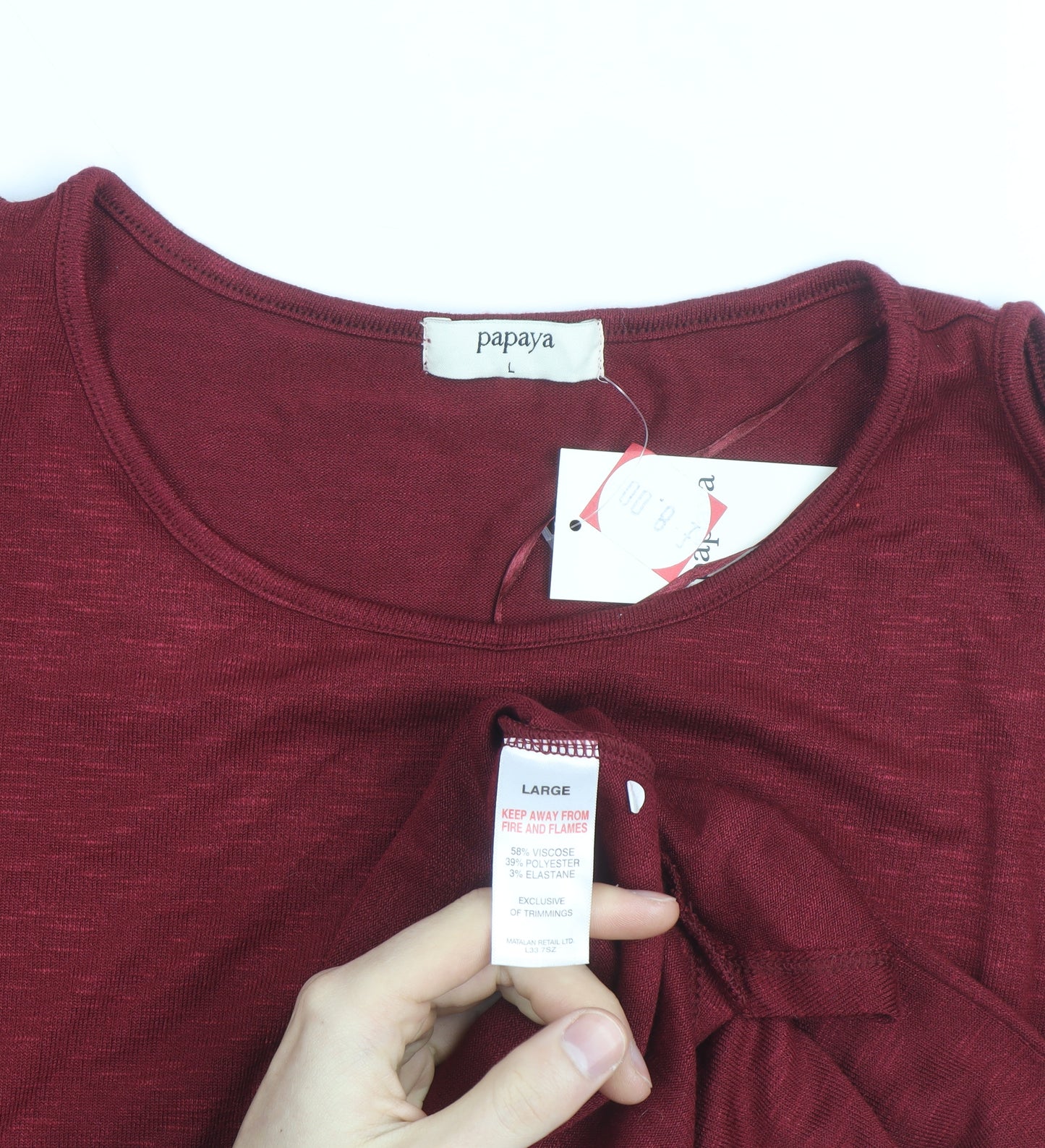 Papaya Women's Red Cold Shoulder 3/4 Sleeve Jersey T-Shirt L