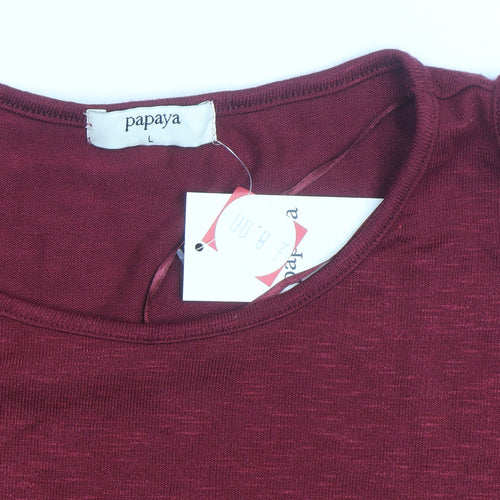 Papaya Women's Red Cold Shoulder 3/4 Sleeve Jersey T-Shirt L