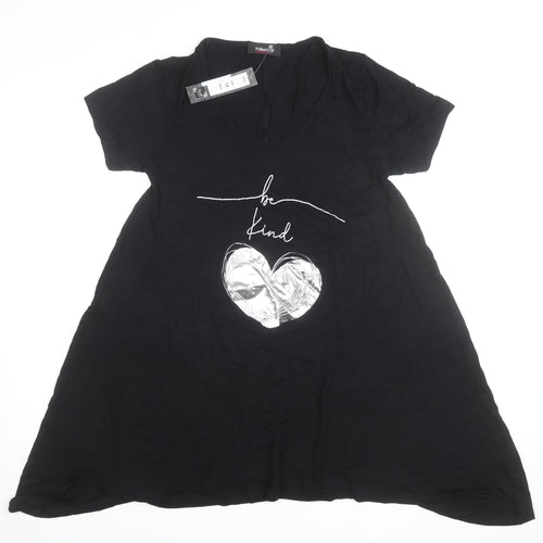 Novalee Women Black V-Neck Be Kind T-Shirt Dress Size 14
