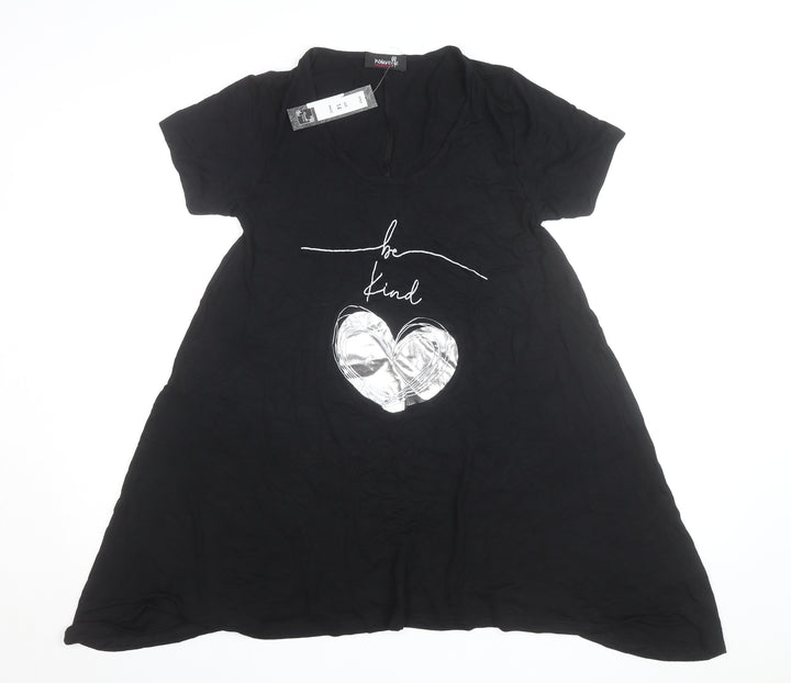 Novalee Women Black V-Neck Be Kind T-Shirt Dress Size 14
