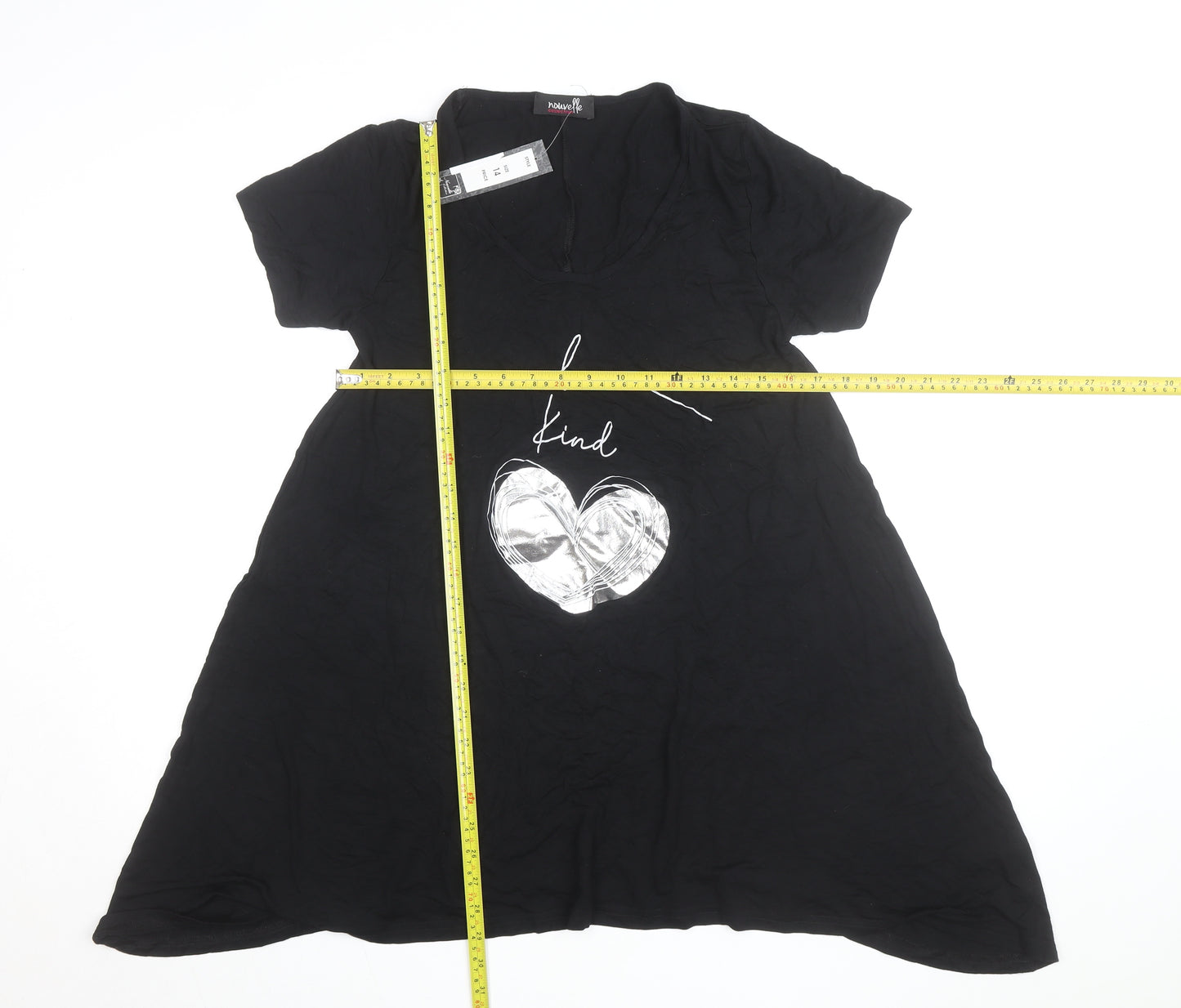 Novalee Women Black V-Neck Be Kind T-Shirt Dress Size 14