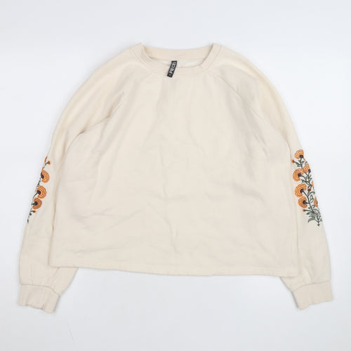 Pieces Women Beige Embroidered Pullover Sweatshirt M