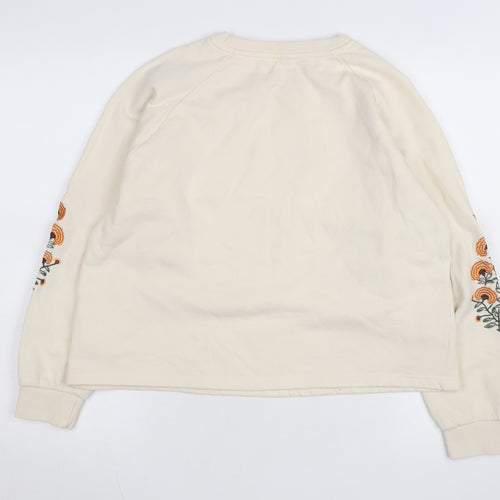 Pieces Women Beige Embroidered Pullover Sweatshirt M