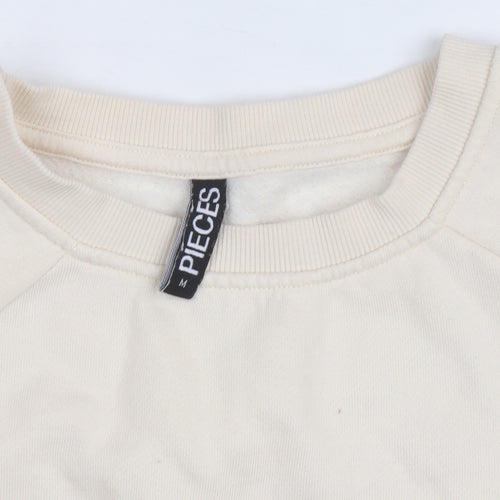 Pieces Women Beige Embroidered Pullover Sweatshirt M